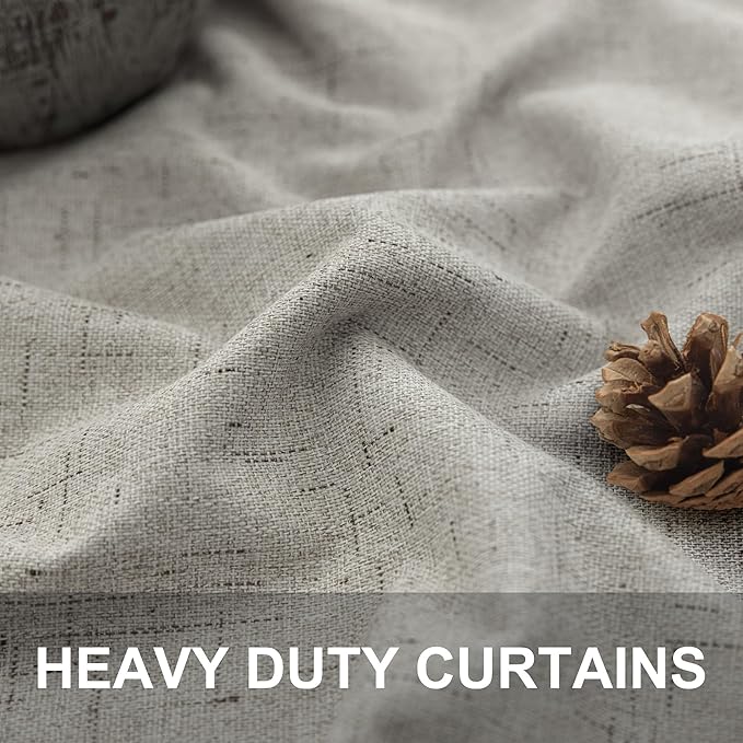 Linen Blackout Curtains 84 Inch Length 2 Panels Set for Living Room Bedroom Back Tab Thermal Insulated 100% Black Out Linen Drape Room Darkening Window Curtain 84 Inch Long Stone Taupe Birch Tan Beige