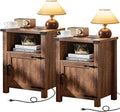 Joaxswe Night Stand Set of 2, 18 Inch Farmhouse Nightstand with with Charging Station and USB Port, Rustic Wood Bedside Table with Magnetic Door, Bed Side Tables for Bedroom, Reclaimed Barnwood
