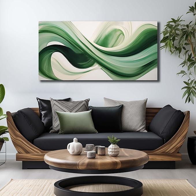 JuhaiArt Green Wall Art for Bedroom White Wall Decor 24"x 48" in Wall Paintings Abstract Picture Art for Living Room Home Kitchen Modern Prints Artwork