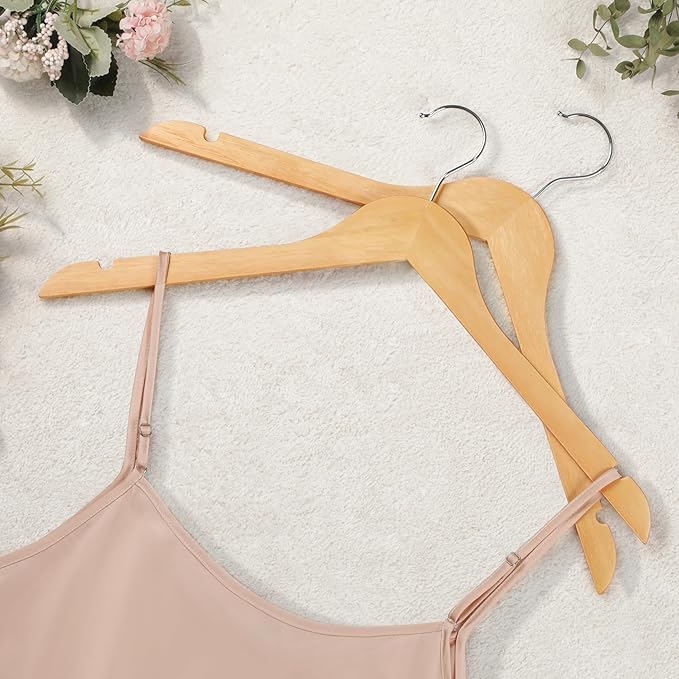 TOPIA HANGER Wooden Hangers 48 Pack, 0.28-inch Slim & Durable Clothes Hangers Space Saving, Natural Wood Hanger with 360°Swivel Hook and Shoulder Notches for Coat,Shirt, Camisole, Dress-CT51N48