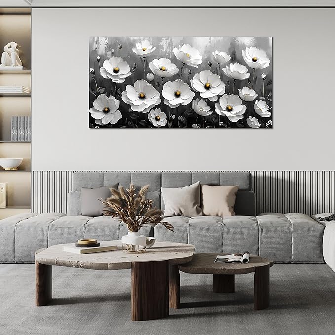Prepeyssee Black and White Botanical Wall Art floral wall decor for Bedroom Living Room Office Modern Artwork Canvas Prints 24x48 Inch