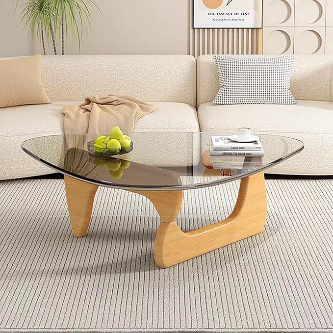 Glass Coffee Table, Mid Century Modern Coffee Table, Coffee Table for Living Room Center Table Suitable for Bedroom Living Room Reception Office Tables (Wood/Transparent, Large)