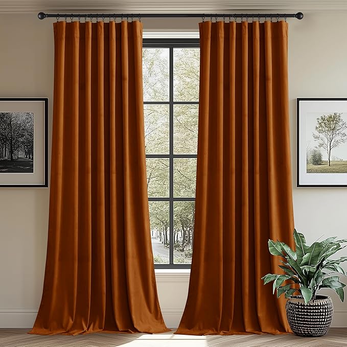 StangH Halloween Burnt Orange Curtains Thick Velvet Light Blocking Window Drapes Heavy Privacy Room Dividers for Doorway/Living Room Sliding Door/Closet, W62 x L84, 2 Panels