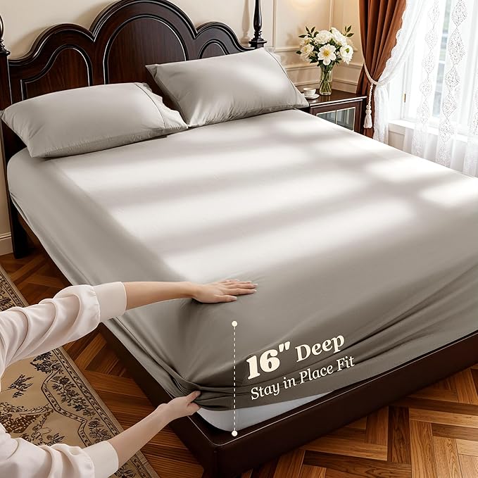 LBRO2M 1000 Thread Count 100% Egyptian Cotton Sheets Set California King Size, 4 Piece Sets Bed Sheet Deep Pocket Sheet Set 16" Soft Comfortable All Season (California King, Taupe)