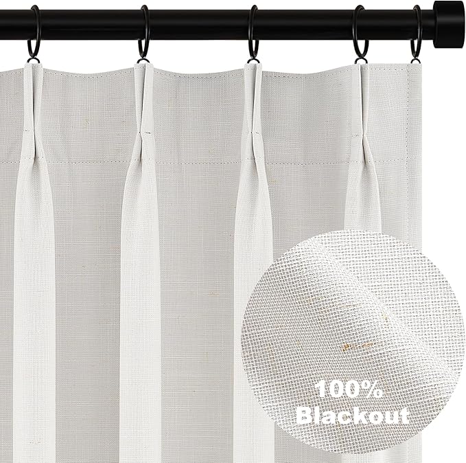 Topfinel Extra Long Total Blackout Linen Curtains 108 Inches Long for Living Room Large Window with Hooks Rings, Pinch Pleated Cold Blocking Acoustic Heavy Ivory Track Curtains 2 Panels 9 FT