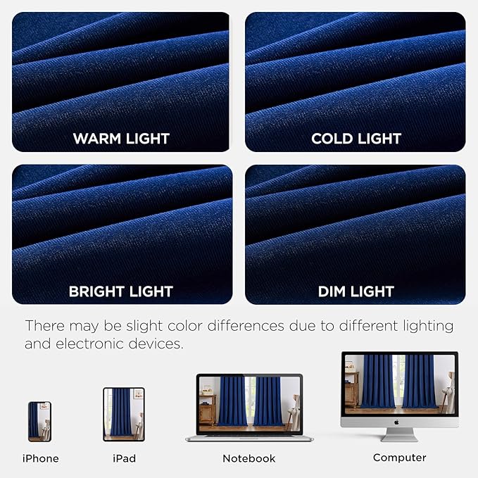 Joydeco Royal Blue 100% Blackout Curtains 84 Inch 2 Panels, Luxury Thermal Royal Blue Velvet Curtains for Bedroom Living Room, Soundproof Blackout Window Drapes, Rod Pocket & Back Tab (52W x 84L)