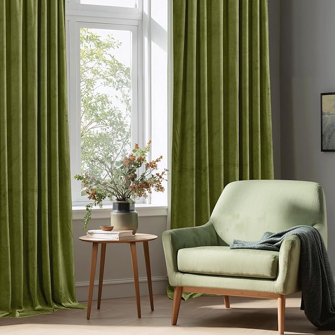 StangH Olive Green Curtains for Bedroom, Rod Pocket Room Darkening Window Drapes Christmas Holiday Home Decoration for Party Backdrop/Living Room, W52 x L90, 2 Panels