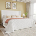 SHA CERLIN Full Size Velvet Upholstered Platform Bed Frame with Vertical Channel Tufted Wingback Headboard, Wooden Slats Support, Easy Assembly, Under Bed Storage, No Box Spring Required, White