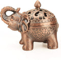 K COOL Alloy Incense Holder Stand Elephant Cone Coil Incense Burner Ash Catcher with Lid, Aromatherapy Ornament Home Decoration for Indoor Outdoor (Red Copper)