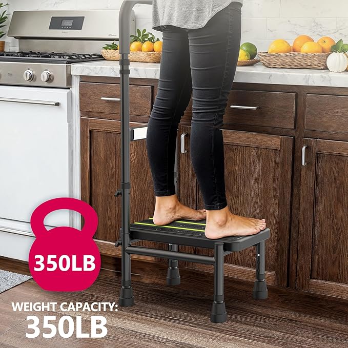 Packve Step Stool with Handle for Elderly, Adjustable Handrail & Leg, Sensor Light, Medical Stepping Stools for High Bed Mobility & Daily Living Aids, Bedside Car Stair Lift for Senior Adults 350lbs