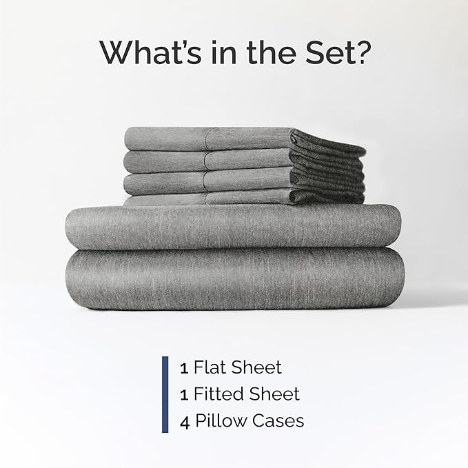Cal King 6 Piece Sheet Set - Cooling & Breathable - Hotel Luxury Bedding, Includes Fitted Sheet for Women, Men, Kids & Teens - 1 Flat, 1 Fitted Sheet, 4 Pillowcases w/Deep Pockets - Heathered Grey