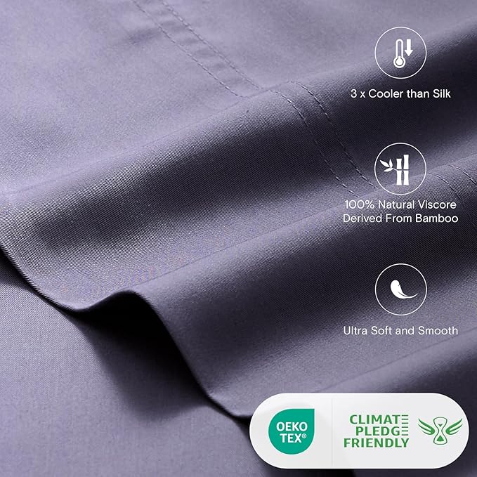 LuxClub King Size Sheets Set, 100% Rayon Derived from Bamboo Cooling Sheets, Breathable & Soft Deep Pocket Up to 16", Hotel Luxury Silky Sheets King Size, Light Grey
