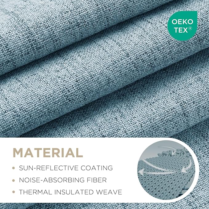 Joydeco Blackout Curtains for Bedroom - 84 Inch Long 100% Light Blocking 2 Panels Sky Blue Drapes, Thermal Insulated Room Darkening Curtains, Linen Textured for Living Room, Rod Pocket & Back Tabs