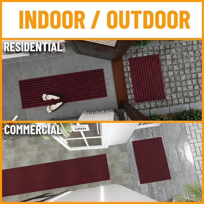 Ottomanson Mud Mat 2' x 4' Entryway Rug - Non-Slip Scraper Doormat for Muddy Paws, Dirt Trapping Indoor/Outdoor Mat for High-Traffic Areas, Kitchen, Garage, Patio, Red