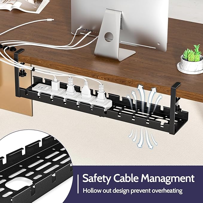 Shikha 2 Pack Cable Management Under Desk, 15.7"-31" Retractable Cable Management Tray, No Drilling Cord Organizer with Clamp for Desk, Under Table Wire Management Tray for Home Office
