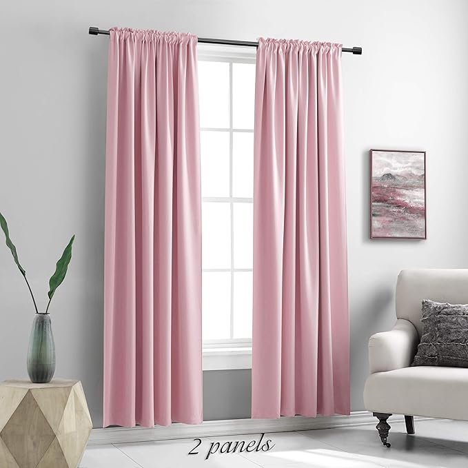 DONREN Pink Room Darkening Curtain Panels 84" Long for Girls Room, Keep Warm Window Treatment Drapes for Doorway Entryway Patio (60" Width x 84 "Length,2 Panels)