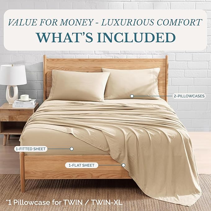 Casa Platino Twin XL Sheets, Pre-Washed Ultra Soft Twin XL Sheet, Breathable Cooling Sheets Twin XL Size Bed Set, 100% Brushed Microfiber Sheet Set, Twin XL Deep Pocket Sheet Sets - Linen