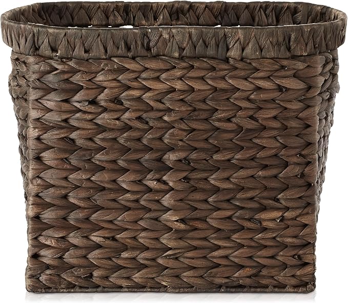 Casafield Woven Magazine Holder with Handles, Espresso Dark Brown - Water Hyacinth Storage Basket for Bathroom, Living Room, Home Office
