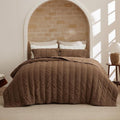Bedsure Luxury Velvet Quilt Queen Size - Lightweight Velvet Brown Fluffy Comforter Set, Oversized Corduroy Bedspread Coverlet Winter Bedding Set, Pet-Friendly, Tear-Resistant, Ultra-Soft, 90"x96"