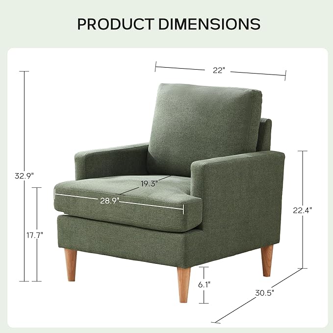 VKNOW Mid-Century Accent Chairs Set of 2, No Tools Assembly Required, Modern Upholstered Polyester Armchairs for Living Room & Bedroom, Comfortable Reading Chairs with Wood Legs, Green