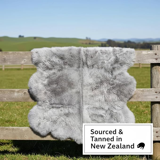 Premium Genuine Sheepskin Rug 5' x 6' Long Fur Soft & Natural Shaggy Living Room Rug, Silver Gray, Six Pelt