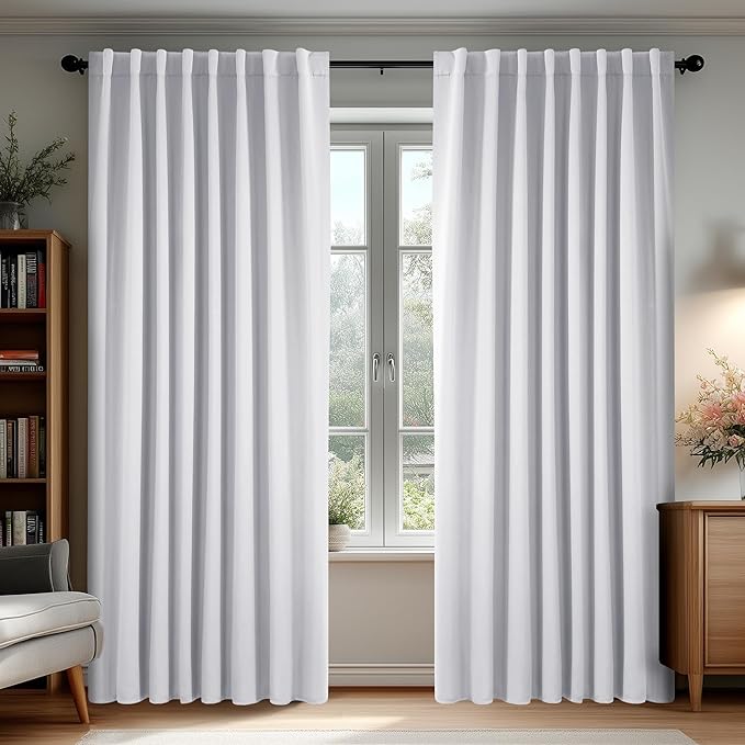 Deconovo Blackout Curtains, Thermal Insulated, W70 x L84 2 Panels, Back Tab, Machine Washable, Room-Darkening Drapes for Bedroom/Living Room Star White