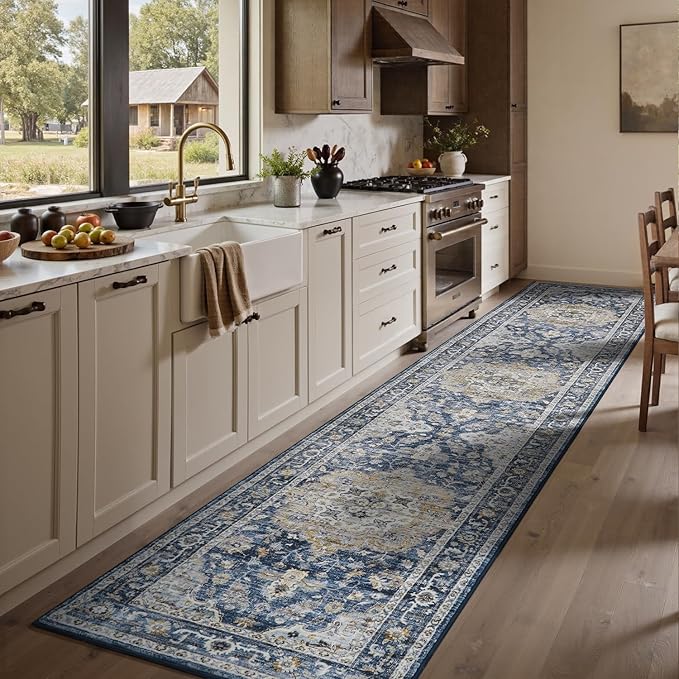 PADOOR 2X10 Runner Rug,Runners for Hallways,Soft Blue Washable Bedside Rugs for Bedroom,Non Slip Long Rug for Hallways Entryway Laundry Room Stair Kitchen Bathroom