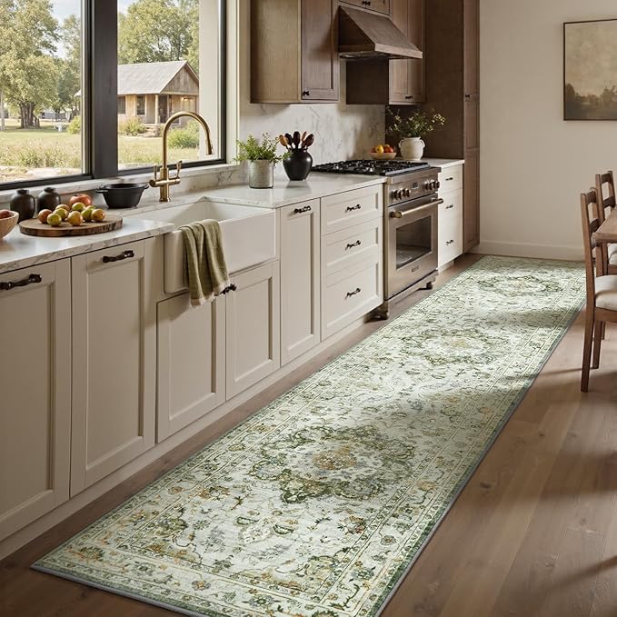 PADOOR 2X10 Runner Rug,Runners for Hallways,Soft Green Washable Bedside Rugs for Bedroom,Non Slip Long Rug for Hallways Entryway Laundry Room Stair Kitchen Bathroom