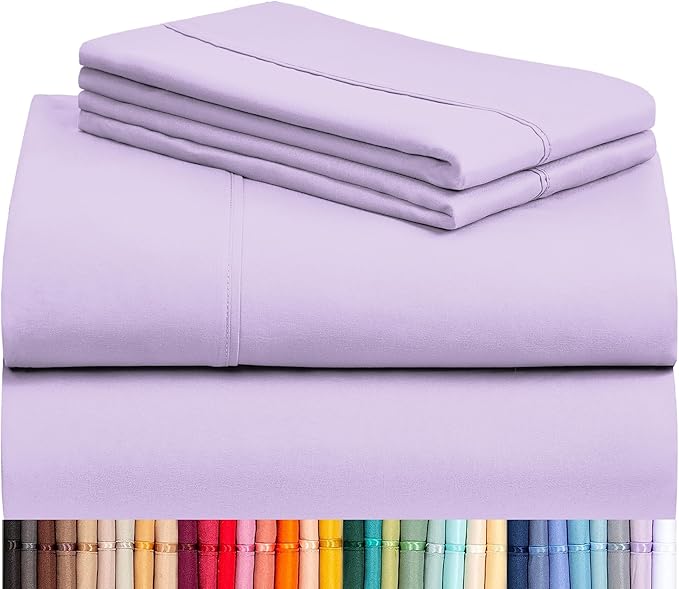 LuxClub 4 PC Queen Sheet Set, Deep Pockets Wrinkle Free Cooling Bed Sheets Hotel Bedding for Women, Men, Includes 1 Fitted Sheet, 1 Flat Sheet and 2 Pillowcases-Silky Soft Lavender