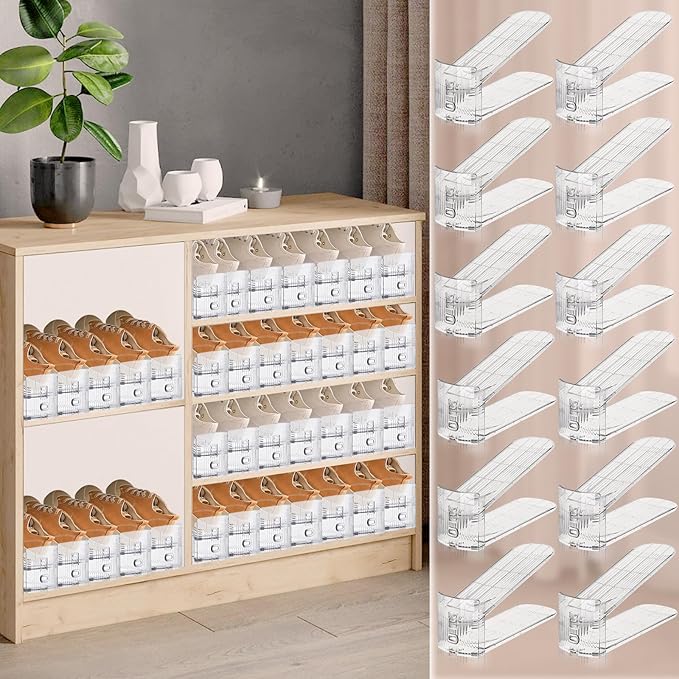 Shoe Slots Organizer for Closet,12PACK Shoe Stacker Shoe Rack Organizer for Closet Space Saver Storage Shoe Holder Organization(Transparent)