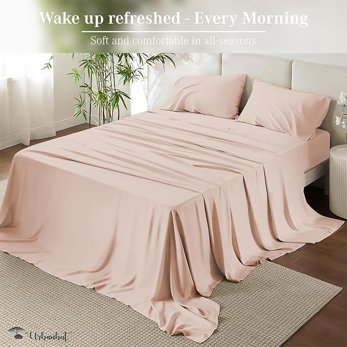 URBANHUT 800 Thread Count 100% Cotton King Size Sheets, Luxury 4 Piece King Bedsheets, Hotel Sheets Sateen Finish - Better Than Egyptian, 16" Elasticized Deep Pocket - Blush Pink