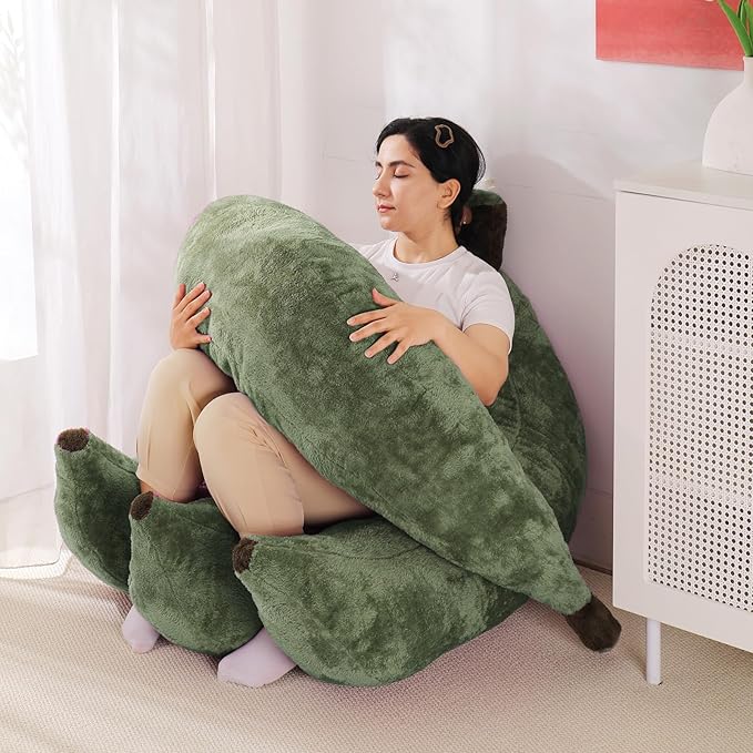 Banana Bean Bag Chair with Ottoman, Floor Sofa Bed with Footrest, Comfy Convertible Lounger for Teens & Adults, Plush Couch for Bedroom, Living Room or Dorm, M-DarkGreen