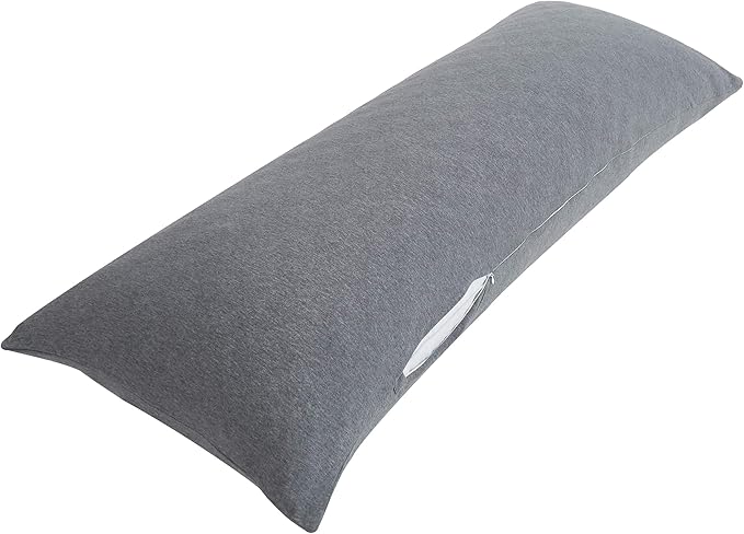 Oubonun 100% Jersey Cotton Body Pillow Cover with Zipper - Luxury Soft Removable Pillow Case - Long Fuzzy - Knitted (Grey, 21"X54")
