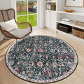 Lahome Moroccan Trellis Round Area Rugs, Washable Small Round Rug 3ft Non-Slip, Soft Vintage Ultra-Thin Circle Carpet for Bedroom Entryway Kitchen Laundry Bathroom, Black/Multi