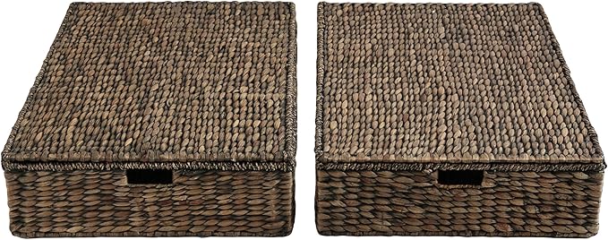 happimess BSK2015B-SET2 Holden 30" Classic Costal Hand-Woven Hyacinth Wicker Under Bed Storage Basket with for Storage and Decoration in Bathroom, Bedroom, Closet, Entryway, Brown (Set of 2)