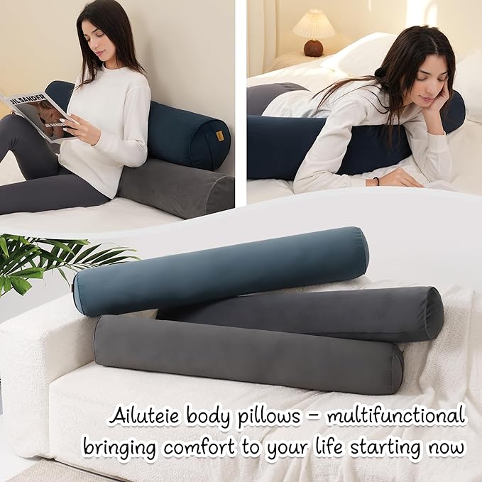 Long Round Body Pillow for Adults – Bolster Pillow for Bed, Cervical Roll Pillow, Firm Support for Sleeping,59 x 7.87 Inches,Teal Blue