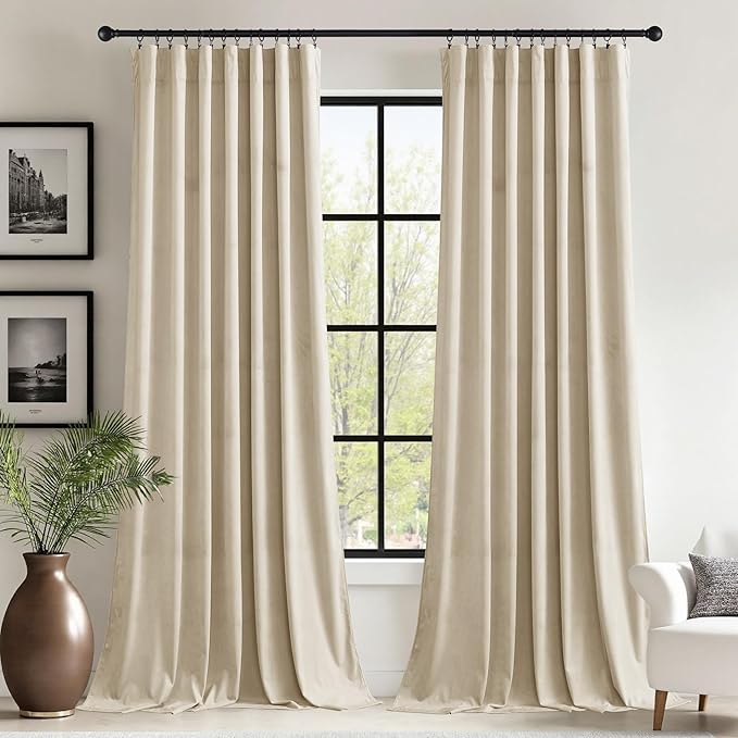 StangH Extra Wide Beige Curtains Soft Smooth Velvet Privacy Thermal Insulated Window Drapes Light Dimming Sliding Door Panels for Living Dining Room/Nursery Bedroom, W62 x L84, 2 Panels