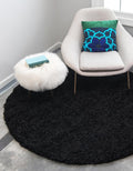 Unique Loom Solid Shag Collection Area Rug (6' 1" Round, Jet Black)