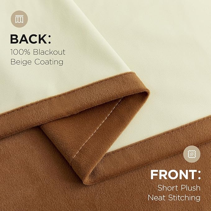 Joydeco Golden Brown 100% Blackout Curtains 120 Inch 2 Panels, Luxury Thermal Brown Velvet Curtains for Bedroom Living Room, Soundproof Blackout Window Drapes, Rod Pocket & Back Tab (52W x 120L)