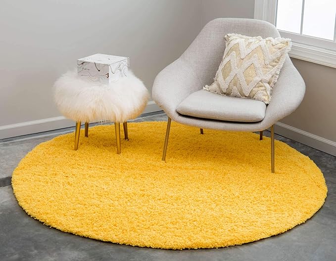 Unique Loom Solid Shag Collection Area Rug (8' Round, Tuscan Sun Yellow)