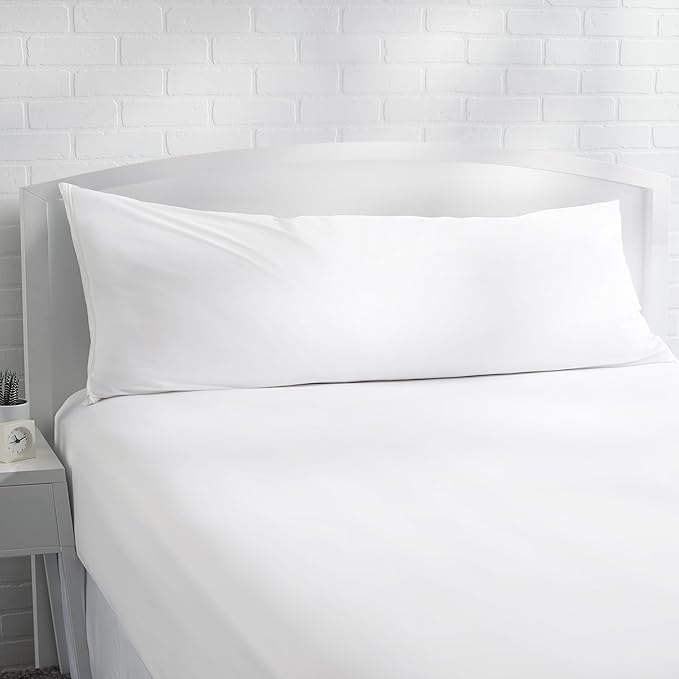 Amazon Basics Body Pillow Pillowcase with Zipper, 100% Cotton Hypoallergenic, Pillow Protector, White (55 x 21 Inches), Pillows Not Included