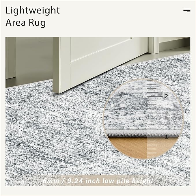 5x5 Grey Round Rug 5ft Living Room Circle Rug Vintage Gray Round Area Rug Non Slip Indoor Carpet for Entryway Dining Room Bedroom