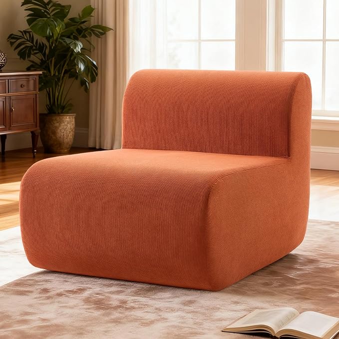 Single Boneless Chairs,Fireside Beanbag Chair Upholstered Cloud Sofa Chair,Corduroy Floor Couch Boneless Couch for Living Room,Memory Foam Lounge Chair for Bedroom,Orange