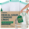 Lunderg Recycled Commode Liners - 250 Environment Friendly Portable Toilet Bags - Medical Grade Bedside Commode Liners Disposable - Universal Fit & Easy to Use - Absorbent Pads NOT included
