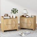 Turtle&Myrtle 24 Inch Wide Fluted Nightstands Set of 2, Large Night Stand with 2 Drawers, Mid Century Modern Bedside Table End Table with Storage for Bedroom Living Room Office (Natural)