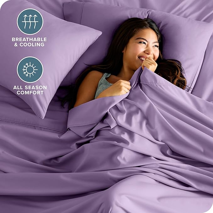 Bare Home Hotel Luxury King Sheet Set, Extra Soft - 6 Piece Set - Deep Pockets - Easy Fit - Cooling & Breathable - Wrinkle, Fade, Stain Resistant - Includes 4 Pillowcases (King, Lavender)