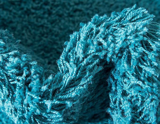 Unique Loom Solid Shag Collection Area Rug (8' Round, Deep Aqua Blue)