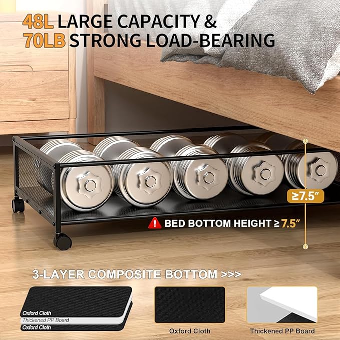 Under Bed Storage with Wheels, XXL Larger Under Bed Storage Containers with Clear Lids, 31'' Lengthen Under Bed Shoe Organizer for Shoes Clothes(Black 2 Pack, XXL(31"x16.6"x7.48"))