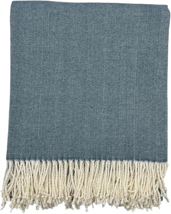 Alashan Cotton Acrylic Adirondack Herringbone Woven Throw - Blue White Herringbone Throw - Baltic Blue