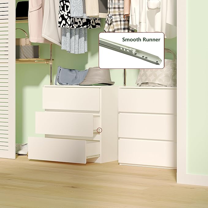 woodtalks 3 Drawer Dresser, Wood Chest Drawers with Storage for Closet, Bedroom, Living Room and Hallway, Drawers Dresser Bedside Nightstand, White